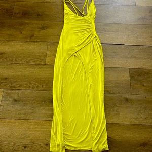 Lulu’s Yellow Long Front Slit Dress